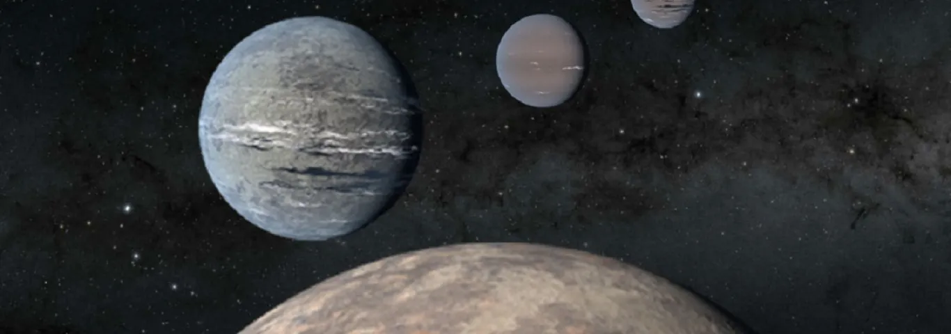 An artist’s rendering of five planets orbiting TOI-1233, four of which were discovered using the Transiting Exoplanet Satellite Survey (TESS), an MIT-led NASA mission.