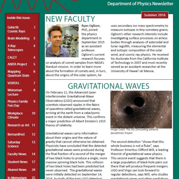 2016 Physics Newsletter Cover