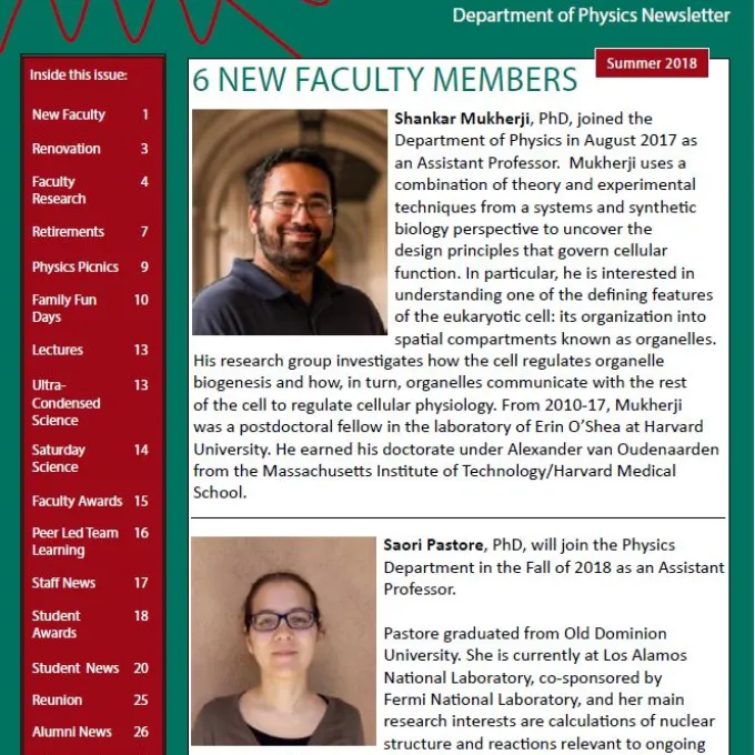 2018 Physics Newsletter Cover