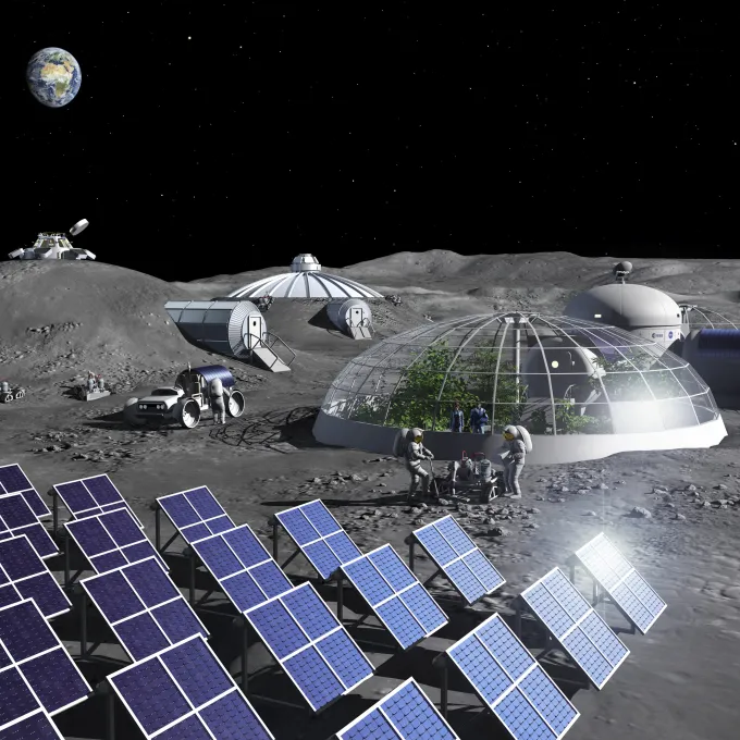 Artist impression of activities in a Moon Base