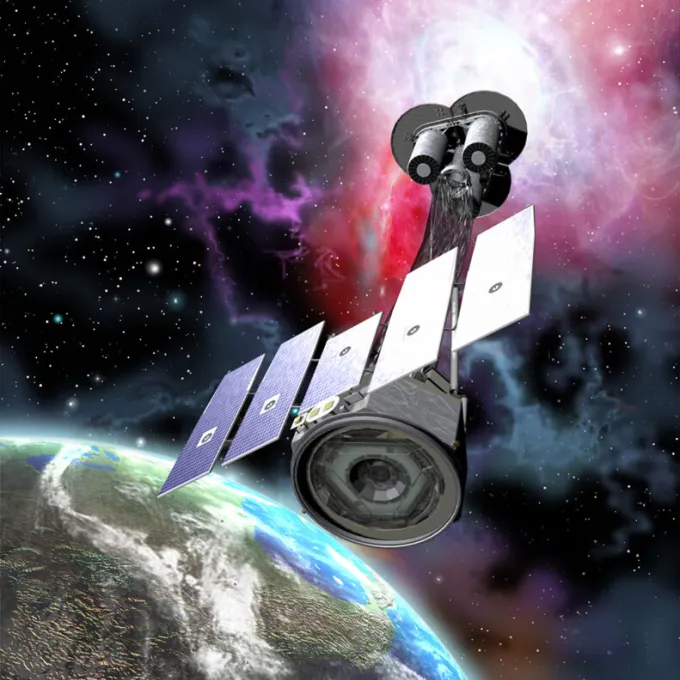 An artist’s representation of IXPE in Earth orbit. (Image: NASA)