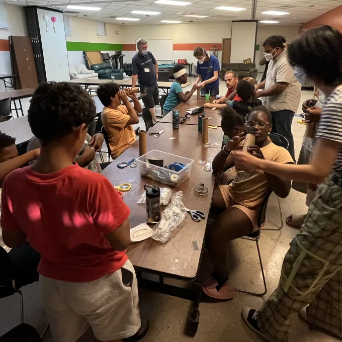 Camp students assemble their Galileoscopes 